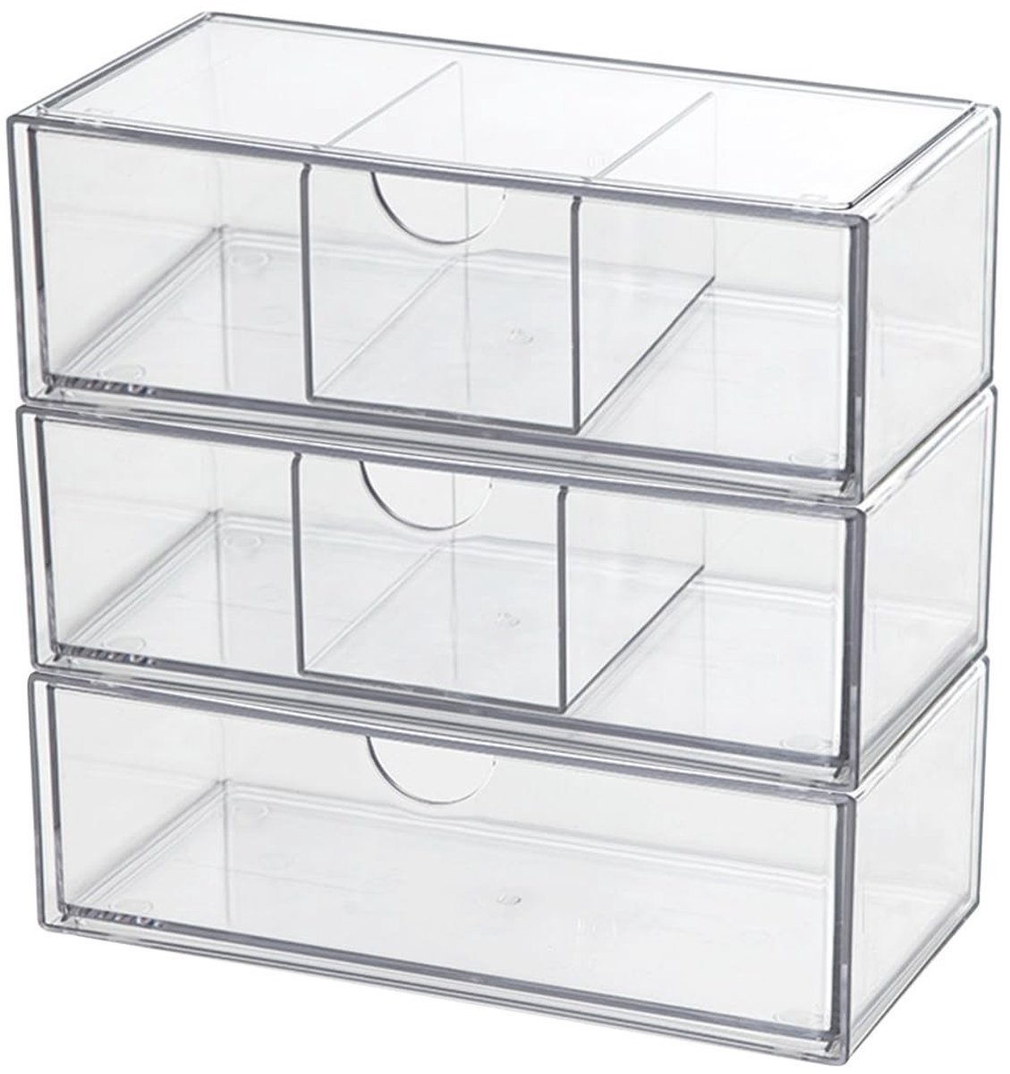 Omgoods- Cosmetica-organizer stapelbaar - 3 stuks - Acryl - Make-up-organizer - Transparant - 20,5 x 10 x 7,5 cm