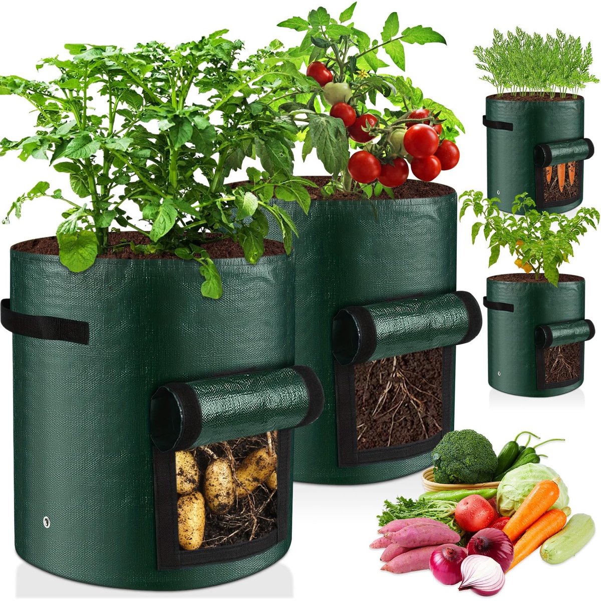 Omgoods- Aardappelkweekzakken 10 gallon - 4 stuks - Waterdicht - Ademend - Draaggrepen - Geschikt voor binnen/buiten - Kweekzakken