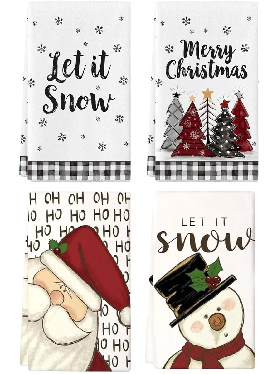 Omgoods - 4-delige Kerst Keukenhanddoeken - Absorberende Microfiber voor de Feestdagen