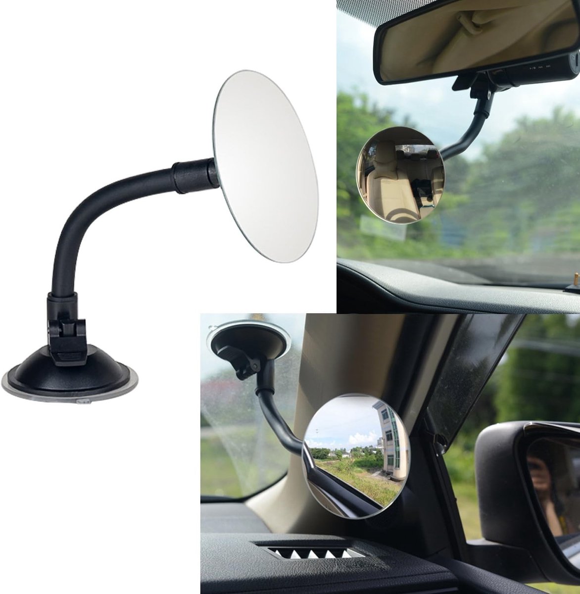 Verstelbare Baby Spiegel voor Auto met Zuignap, HD Convex en Brede Hoek voor Achterwaarts Kijken, 3.35 Inch Rond