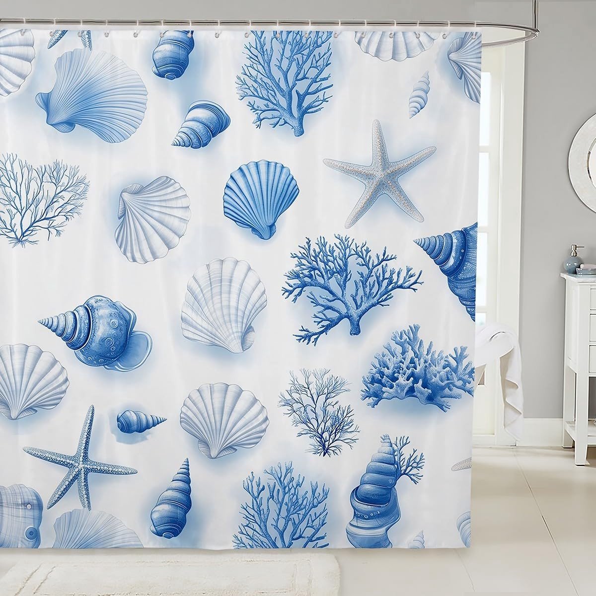 Omgoods - Vouwbare Douchgordijn met Zeeleven Motief 180x240cm