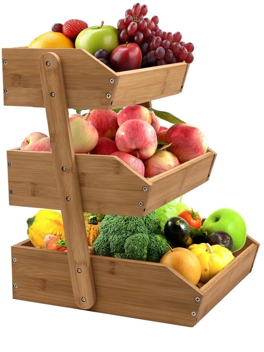 Bamboe fruitmand met 3 niveaus - Vers fruit langer bewaren - 1 stuk - 41,4 cm