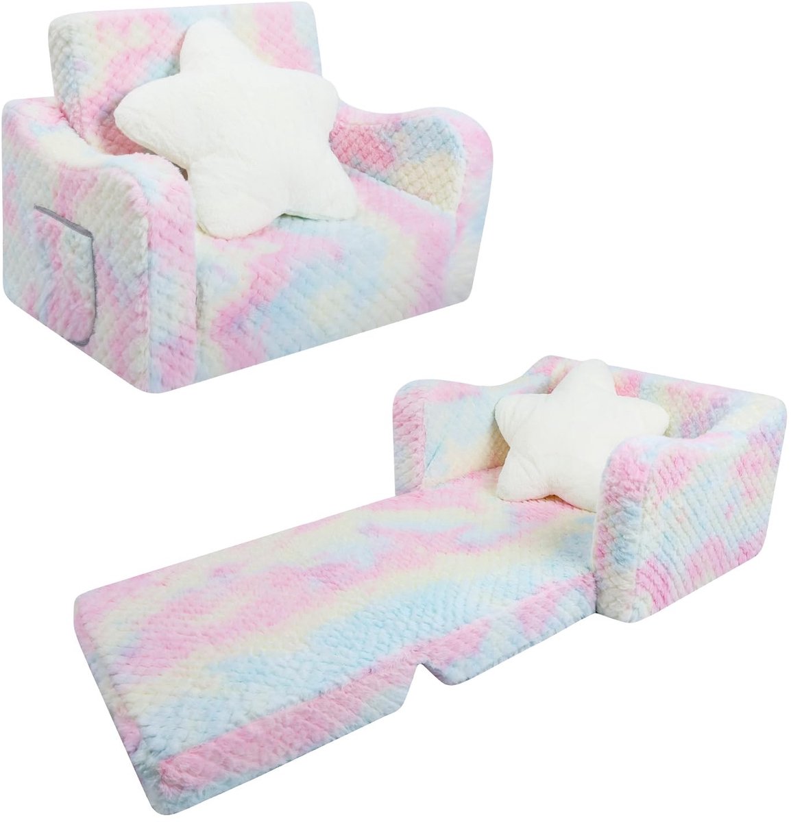 Omgoods - Vouwbare Kindersofa met Sterkussen en 2-in-1 Functie