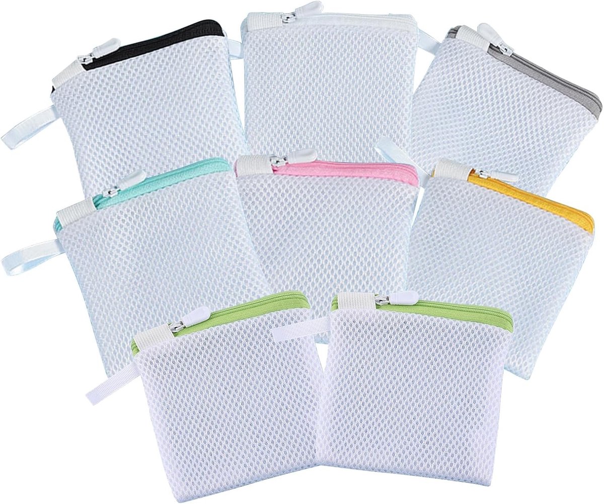 Omgoods- Waszak Set van 8 - Delicate Mini-Wasmachine Zakken - Fijnmazig Polyester - Opbergzakken met Ritssluiting - 12 x 12 cm - Voor Lingerie en Ondergoed - Waszakken