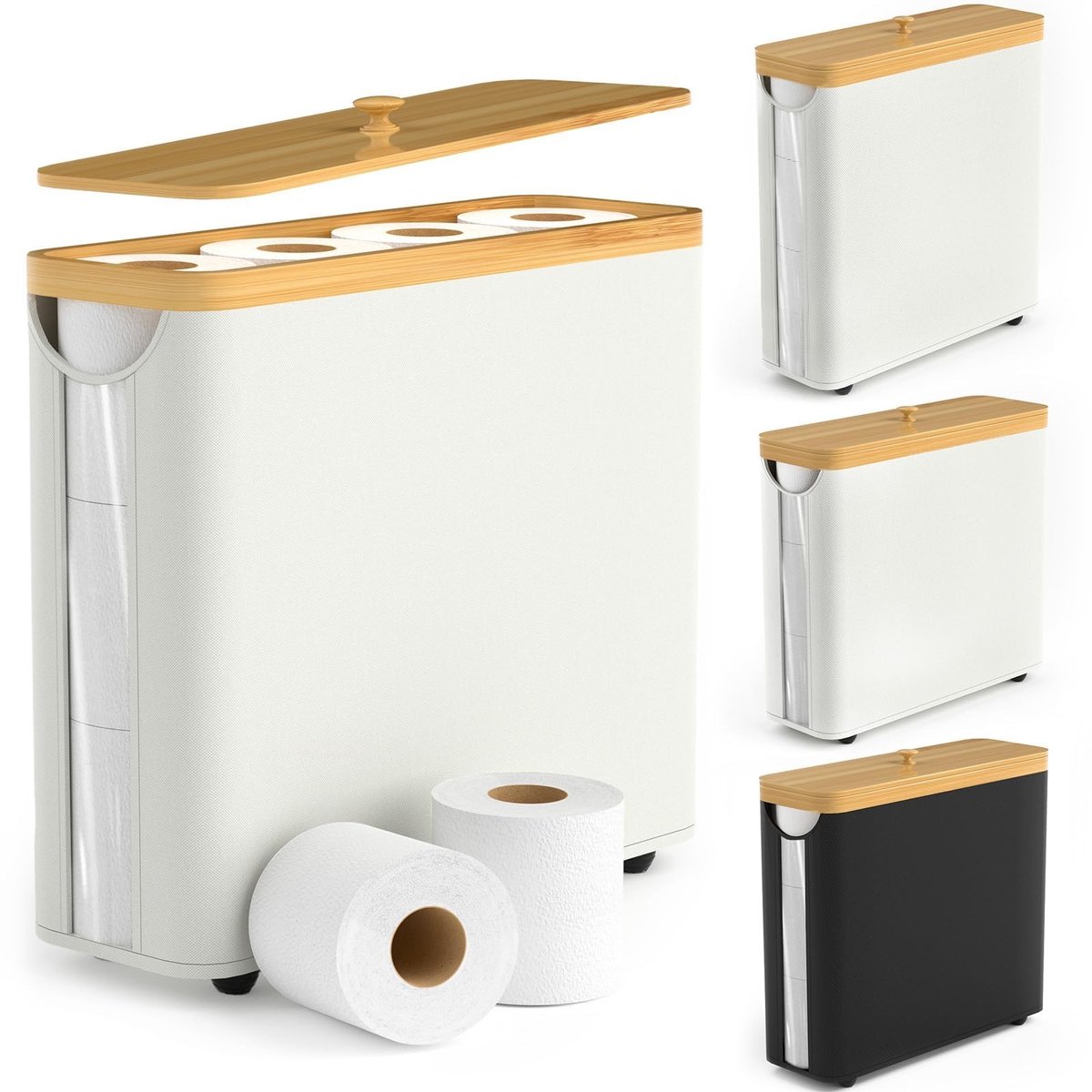 Omgoods- Toiletpapierhouder met deksel - Staande Toiletpapierhouder - Badkamerorganizer - Opbergdoos voor 9-12 rollen - 43,5 x 14,5 x 37 cm - Duurzaam materiaal