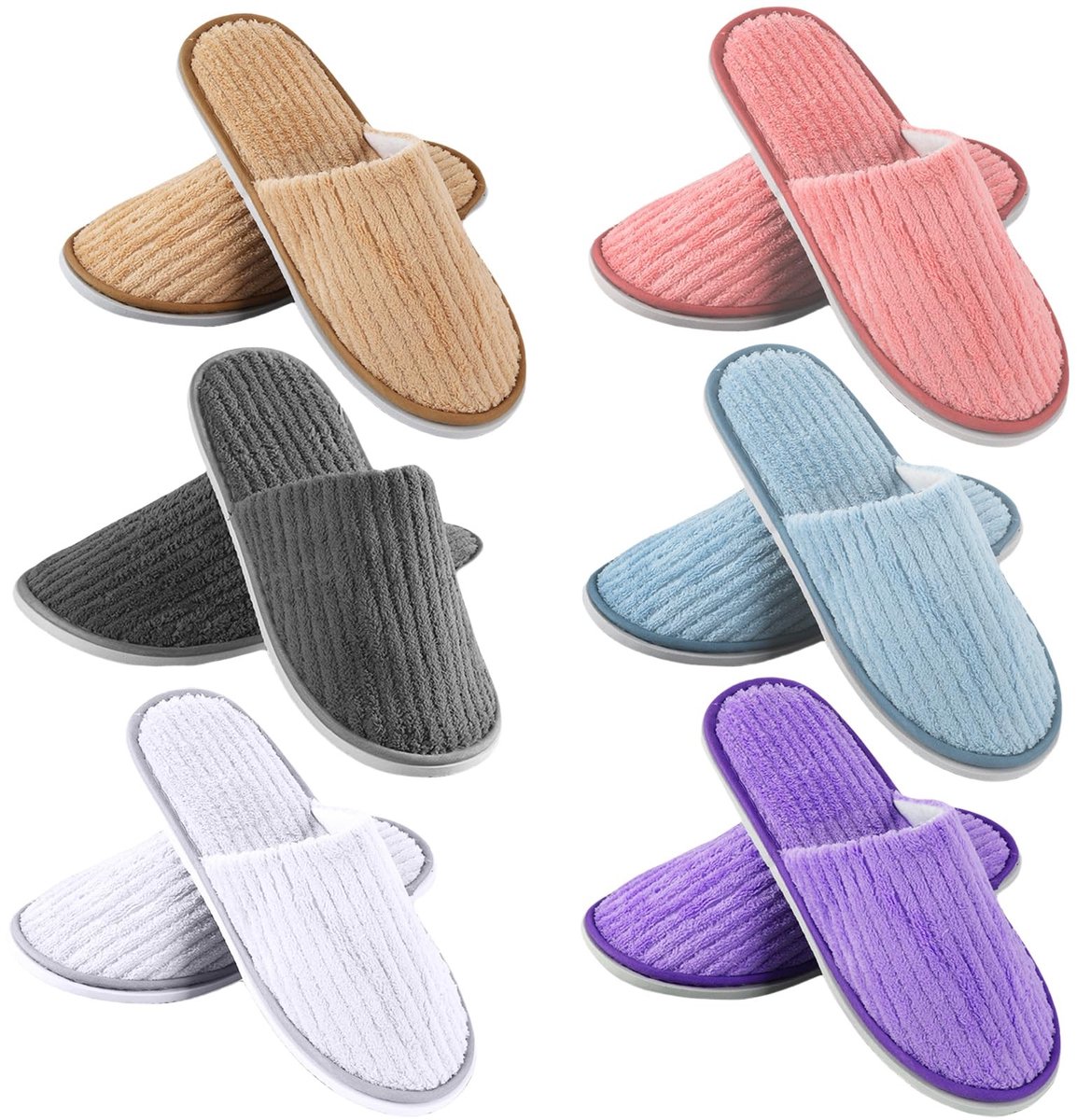 Omgoods- Gastenpantoffels 6 Paar - Badstof Slippers - Antislip - Wasbaar - Koraalvlies - Universele Maat 28,5 x 11,5 cm - Comfortabel - Hotelslippers