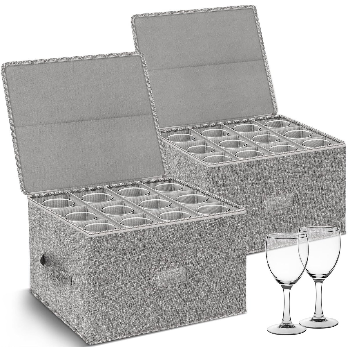 Omgoods - Set van 2 Opbergdozen voor Wijnglazen met Harde Bodem