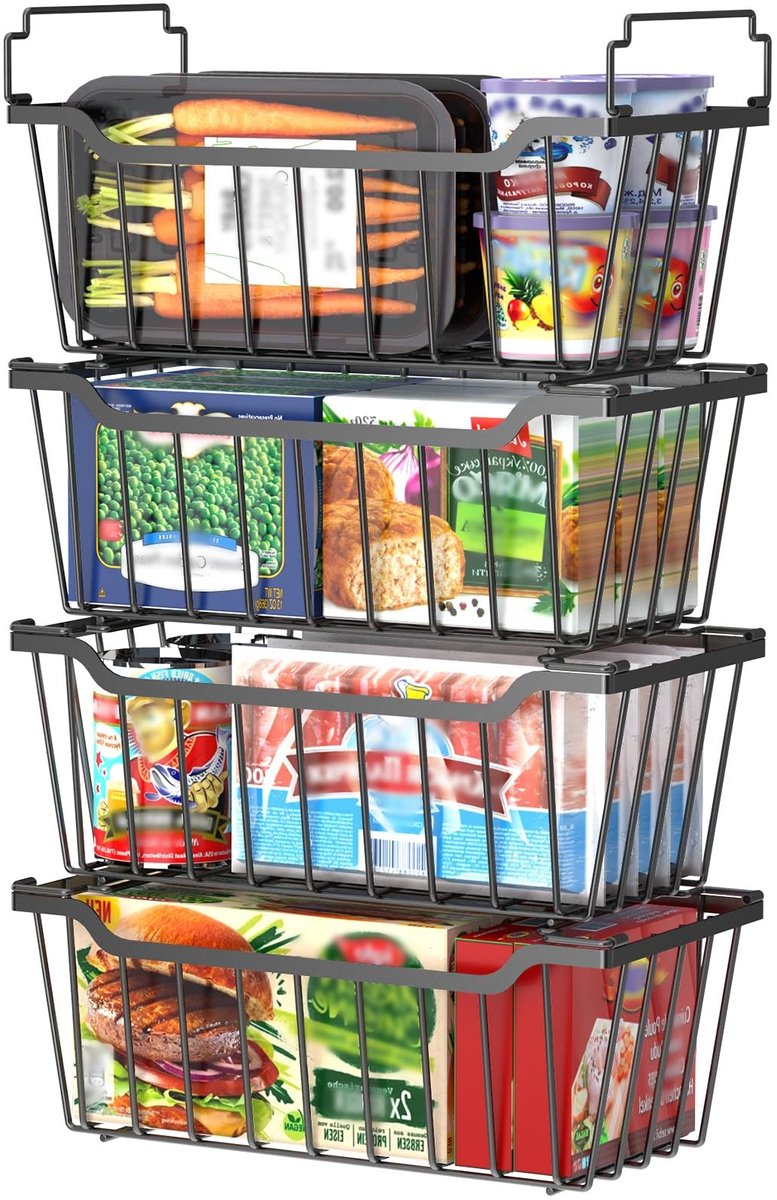 Omgoods - Diepvriezermanden met Opvouwbare Handgreep - 4-Pack Zwart
