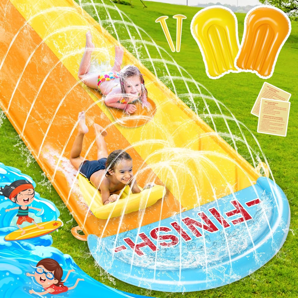 Omgoods - Lange Waterglijbaan voor Buiten met 2 Inflatable Planken