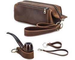 Omgoods - Leren Tabakspijp Etui met Ruimte voor 2 Pijpen en Accessoires
