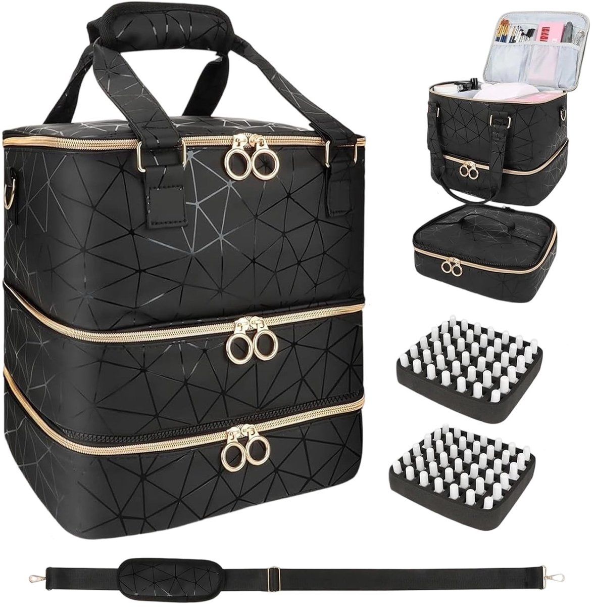 Omgoods - 3-Layer Nagellak Organiser Tas voor 84 Flessen met Schouderband