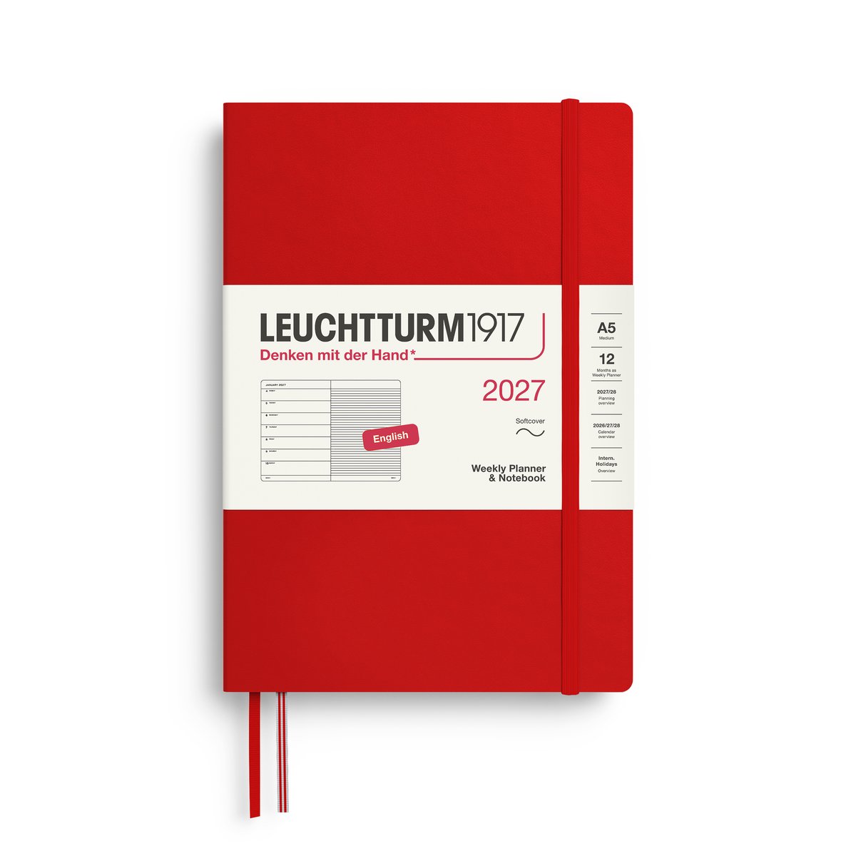 Leuchtturm1917 - 2027 Weekly Planner & Notebook - A5 Medium 15x21cm - cherry - softcover