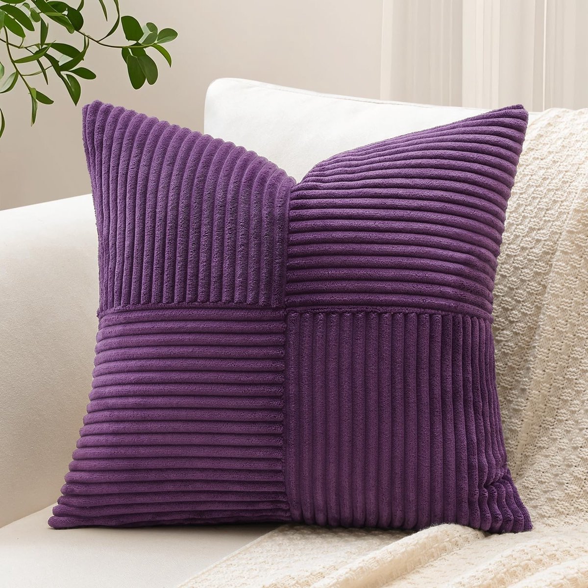 Omgoods - Corduroy Kussenhoes met Streepdesign 50x50cm Paars