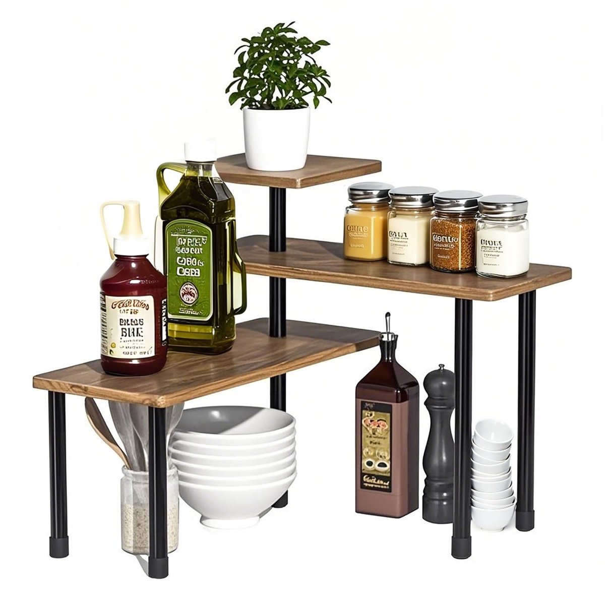 Omgoods - 3-Step Hoekrek - Houten Keuken Organizer voor Specerijen en Badkamer