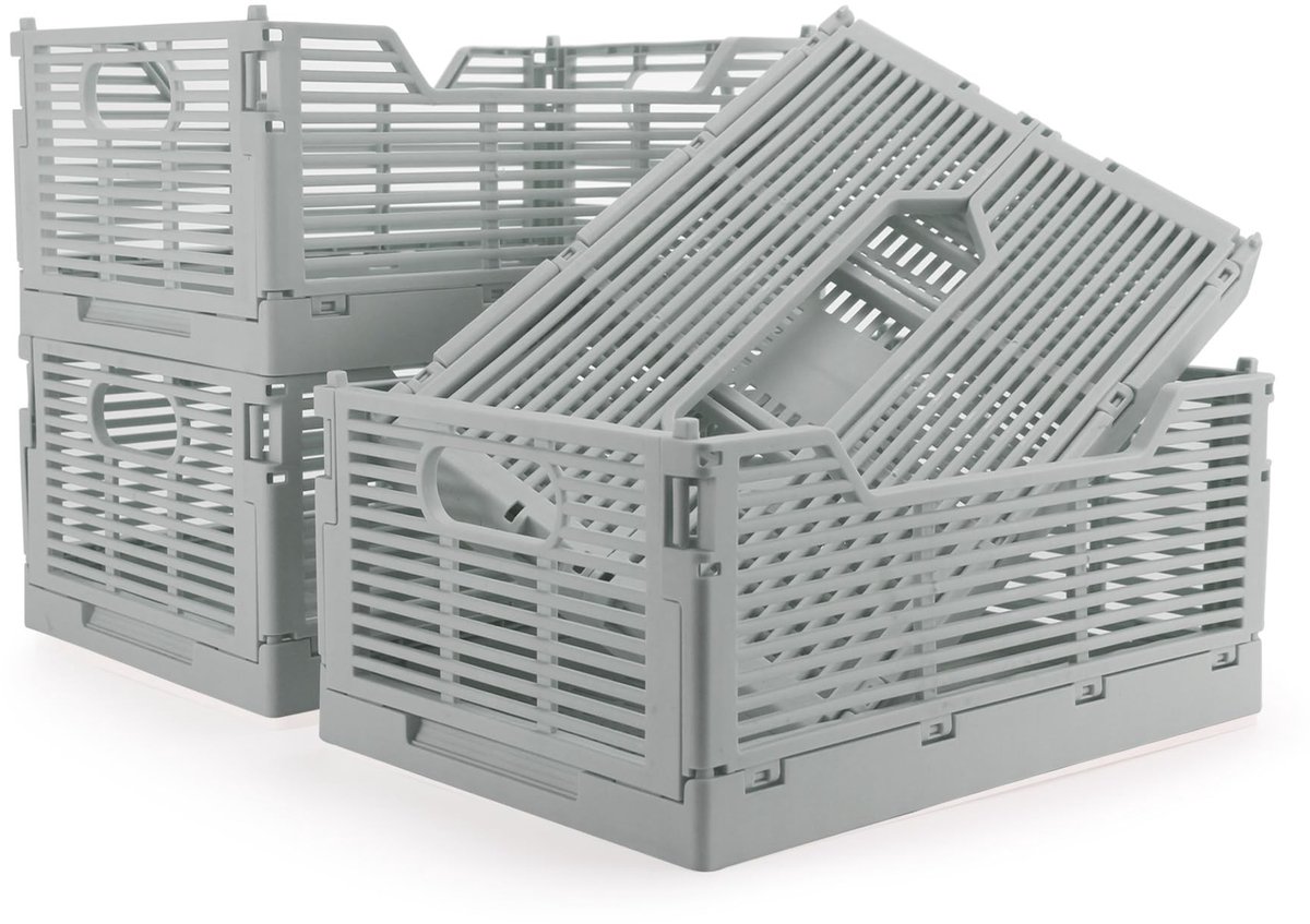 Omgoods - Set van 4 Vouwbare Opslagdozen - Grijs - Stackable en Ruimtebesparend