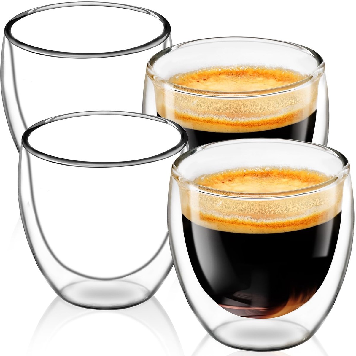 Omgoods- Koffieglaas 4x150ml Dubbele Wandige - Espresso Kopjes - Cappuccino Mokken - Latte Macchiato Glazen - Hittebestendig - Duurzaam Borosilicaatglas - Koffiemok