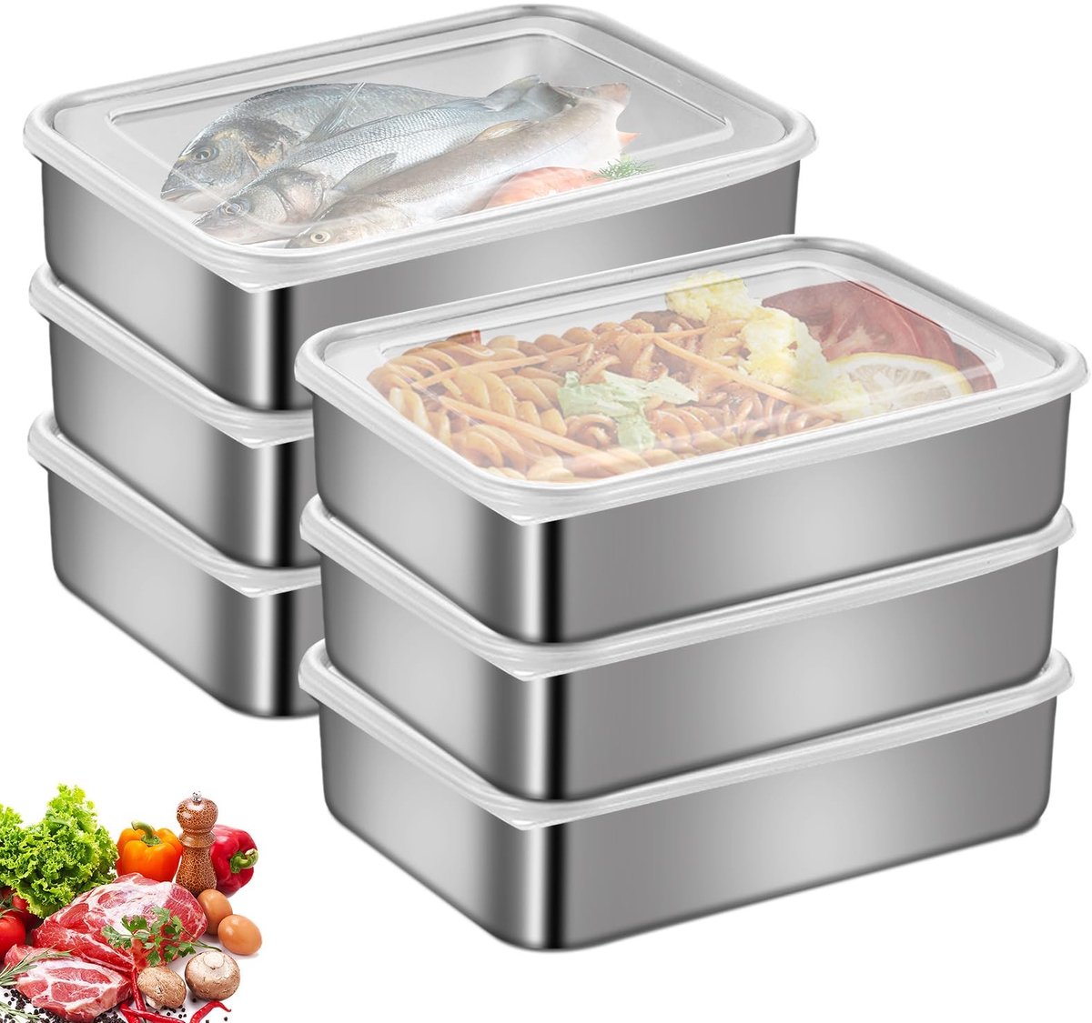 Omgoods - Set van 6 RVS Voedselopslagboxen met Deksel
