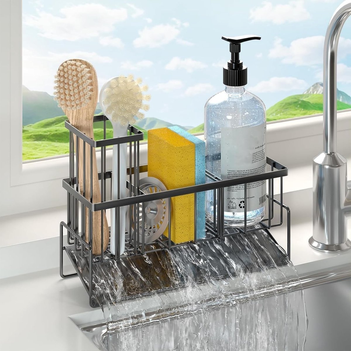 Omgoods - RVS Afwasbak Organizer met Zelfledigende Afvoer