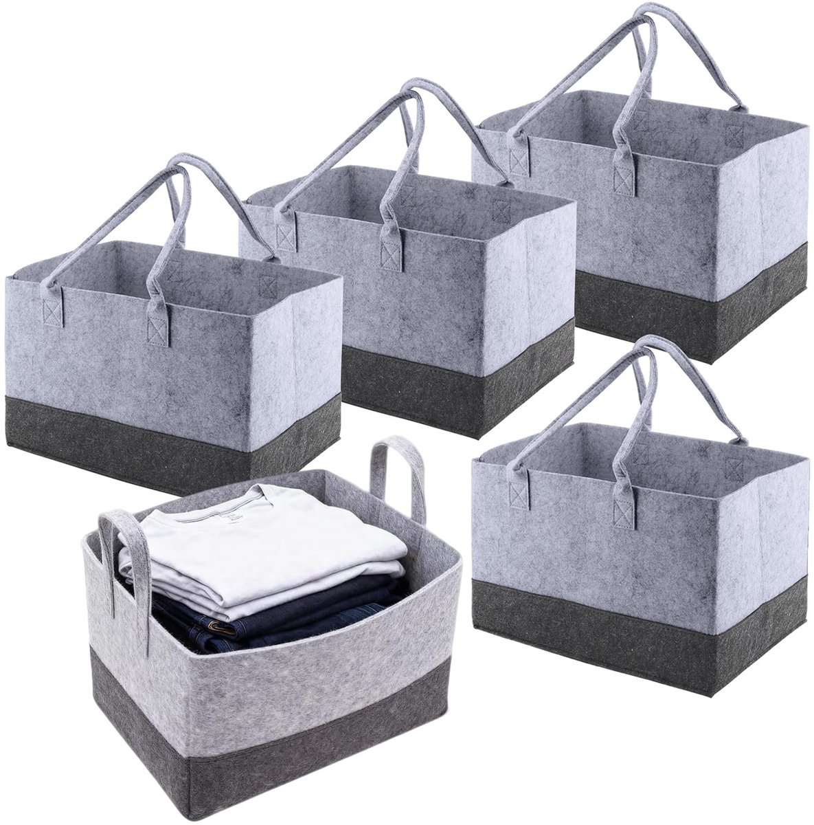 Omgoods - Set van 5 Vilt Shopper Tassen 38 x 25,5 x 25,5 cm