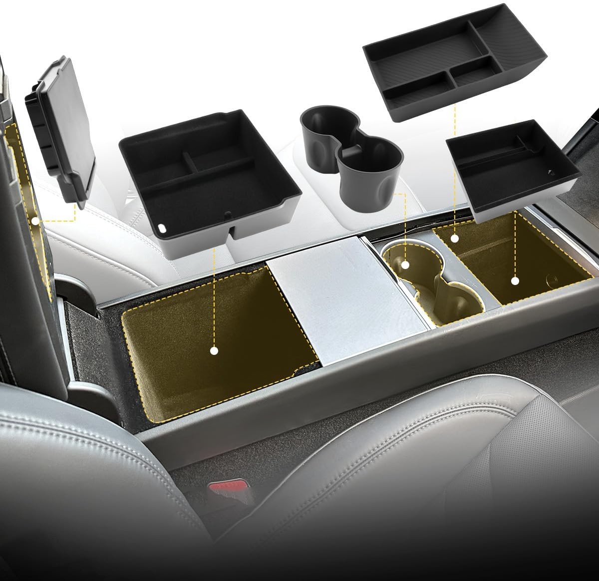 Omgoods- Middenconsole Organizer - Opbergdoos - Bekerhouder - Armleuning - Handschoenenvak - Compatibel met Tesla Model Y Juniper 2025/2026