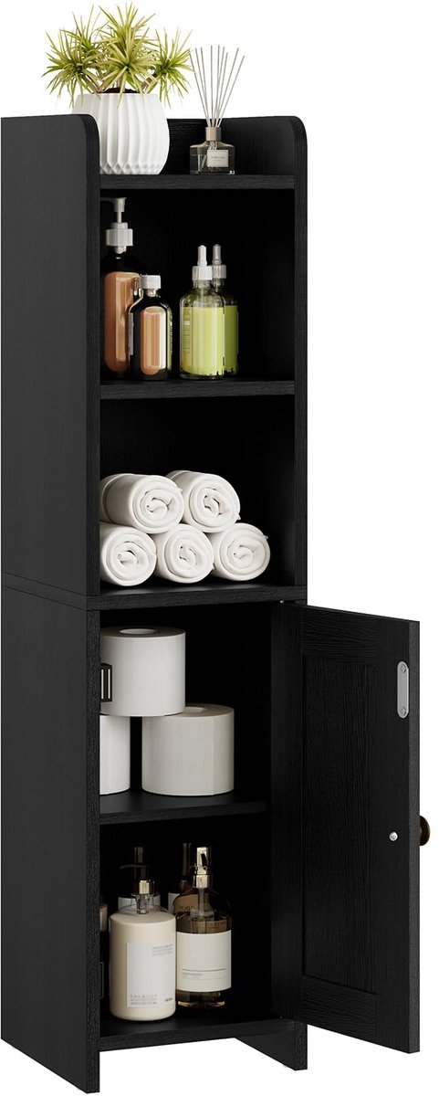 Omgoods - kleine badkamer opbergkast, vrijstaand met deur en planken