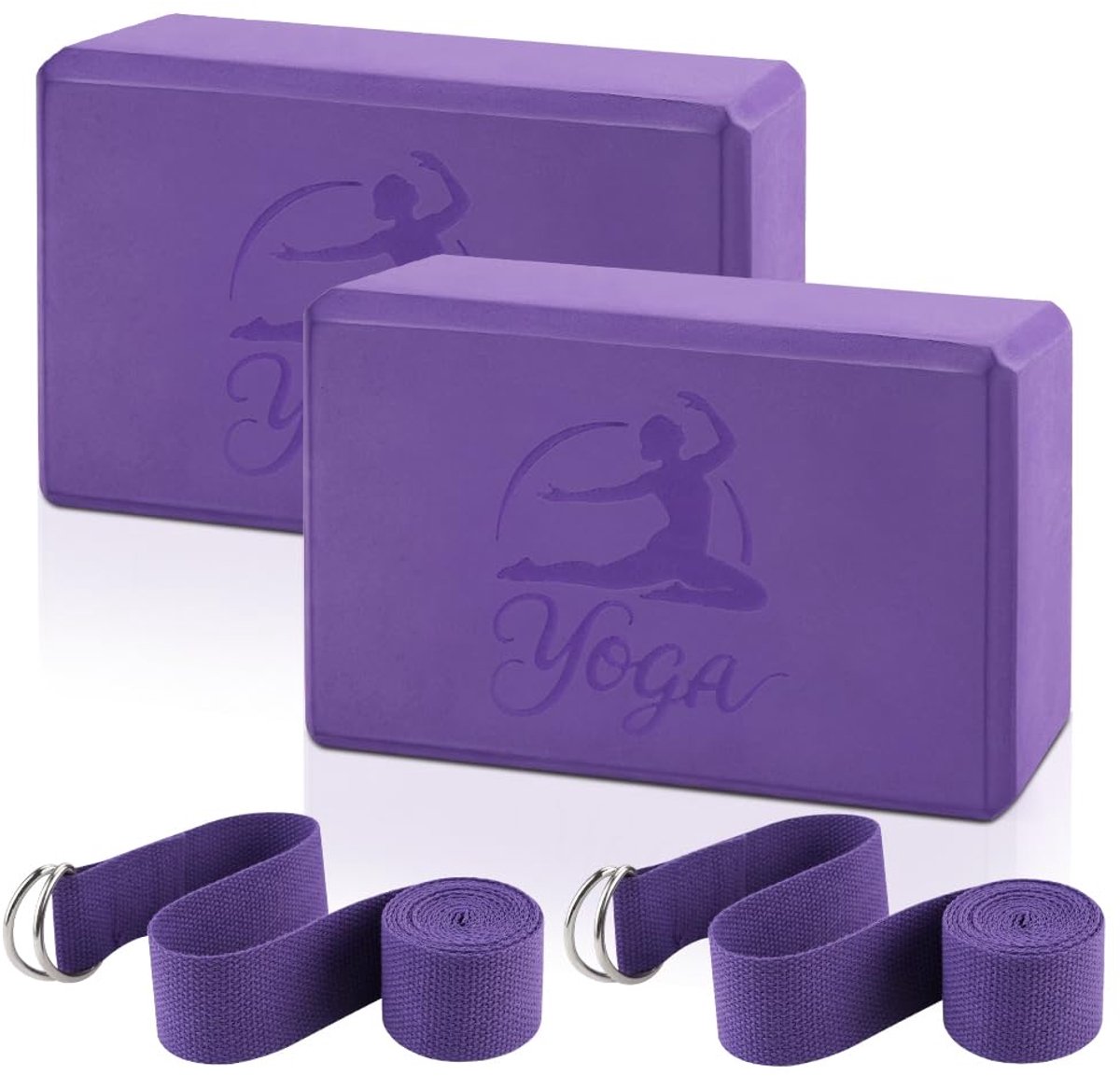 Omgoods - Set van 2 Yogablokken en 2 Yogabanden - Antislip EVA-Schuim