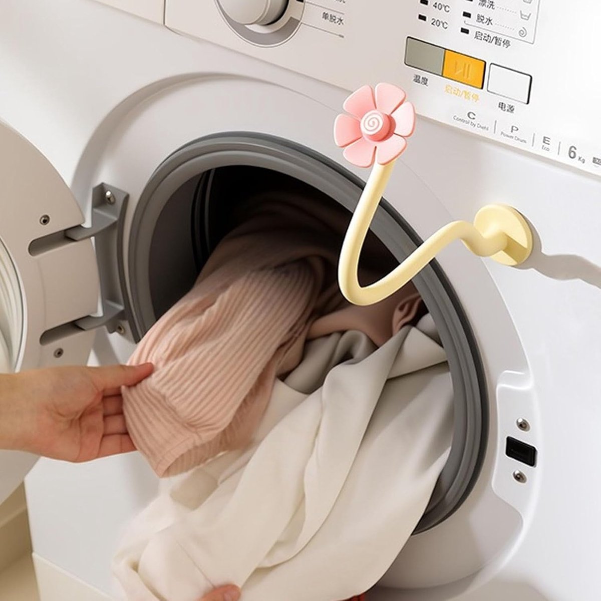 Magnetische deurbeugel voor wasmachine - Schattige Bloemvorm - Verstelbaar en Flexibel - Voorlader Wasmachine Deur Prop - Universele Houder - voor Wasmachine Drogen Wasmachine - Voor Droge en Geventileerde Deur - roze en geel