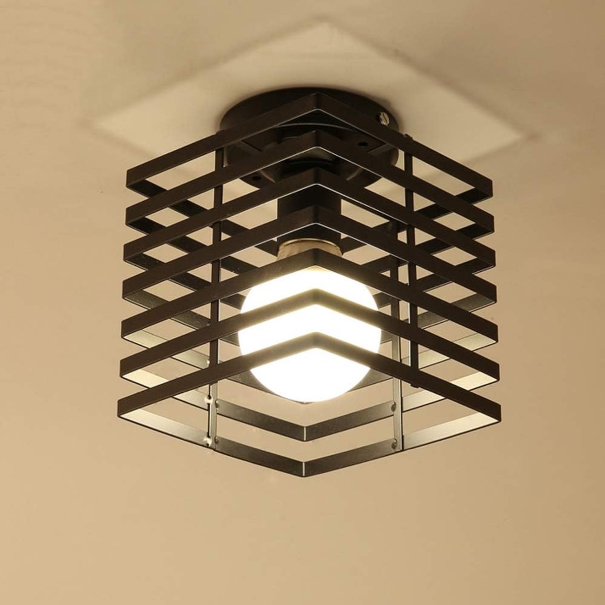 KZQ Industriële Plafondlamp - Metalen Net Kap - Semi Flush Mount - E27 - Geschikt Voor Hal Keuken Badkamer En Entree - Zwart
