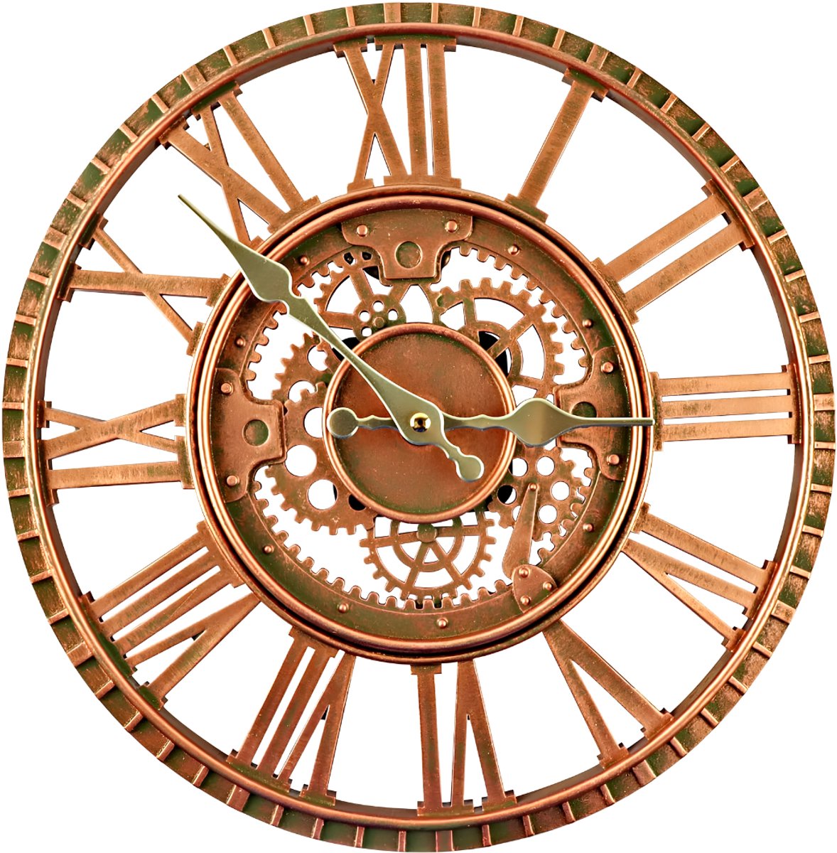 SNJY® Wandklok Industrieel - Klok Muur - Ronde Klok Modern - 30 cm - Rood Koper