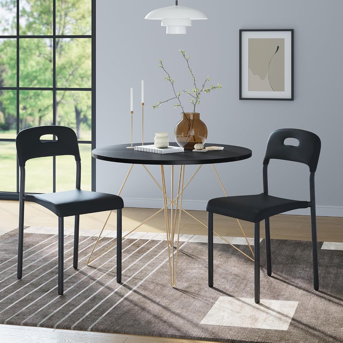 Stapelbare eetkamerstoelen, moderne kunststof eetkamerstoelset – metalen poten – waterbestendig en vlekvast – eenvoudige montage – geschikt voor binnen en buiten – set van 2 stuks