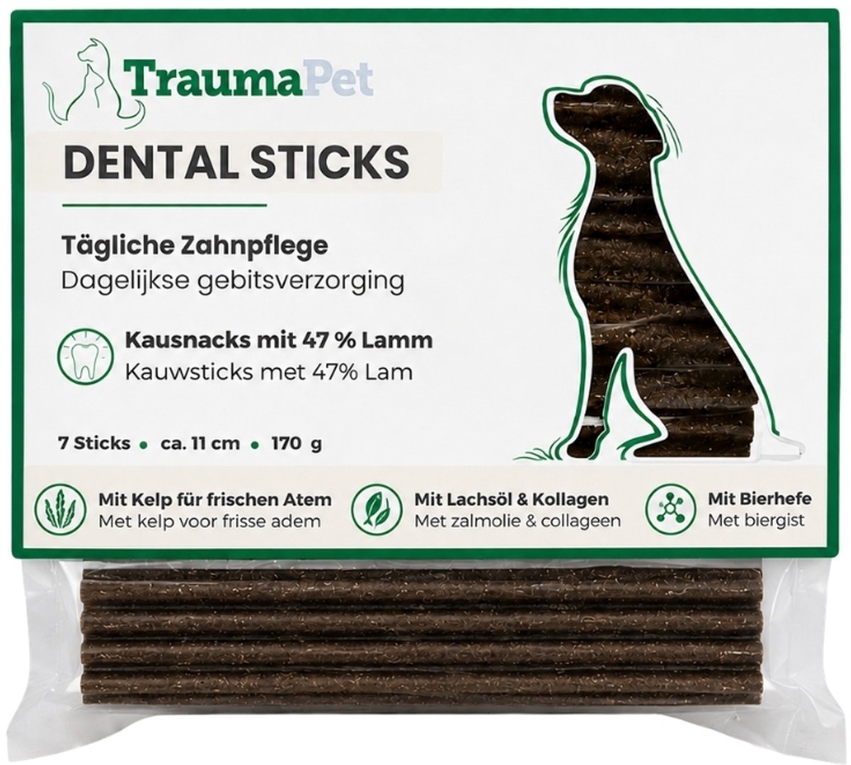TraumaPet Dental Sticks Hond – Kauwsnack bij Tandplak & Frisse Adem – Met 47% Lam – 7 stuks