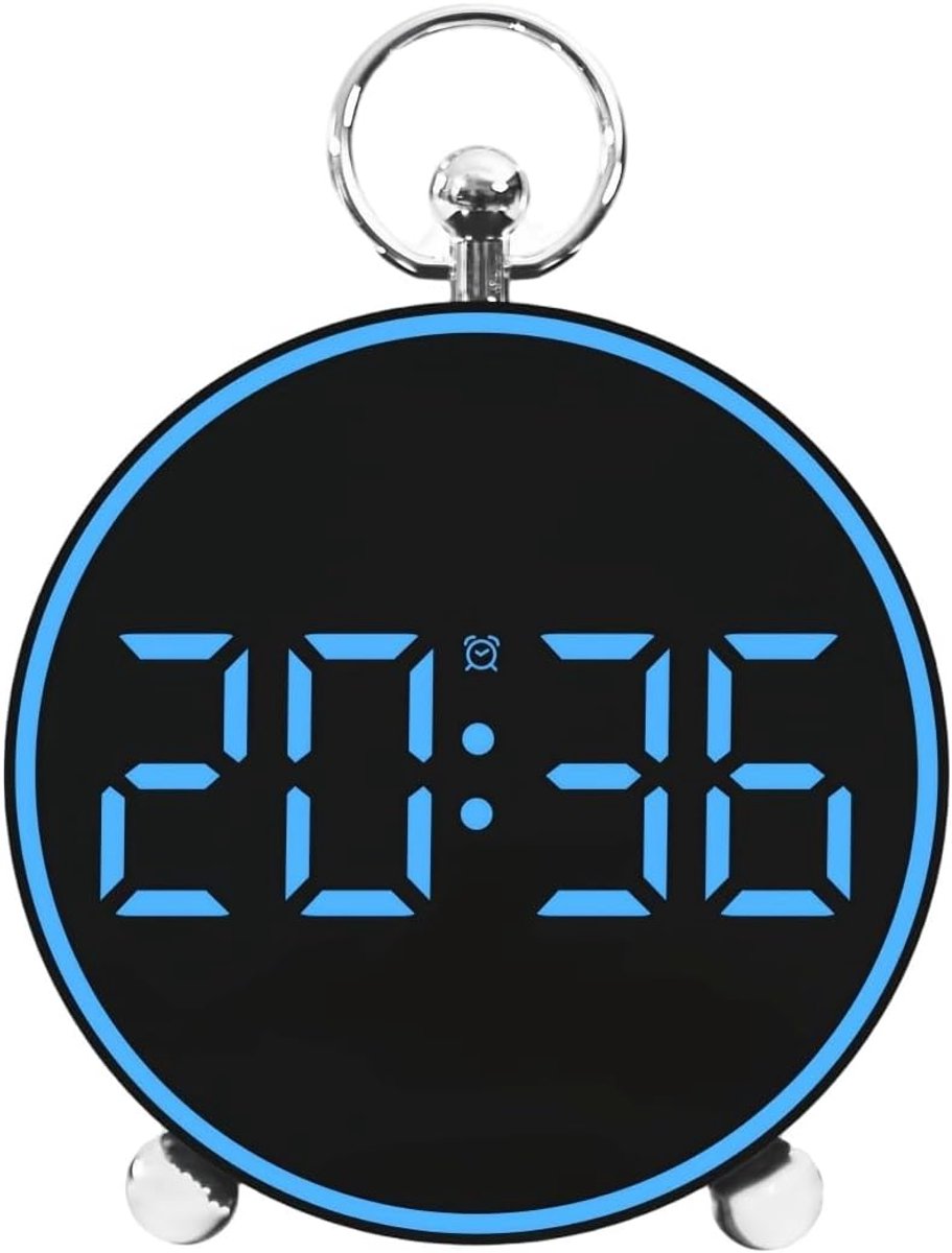 Digitale LED-wekker met datum en temperatuur – snooze-functie – spraakbediening – dimmer – muur-/tafelbevestiging – compact en licht – ideaal als cadeau voor de familie (blauw).