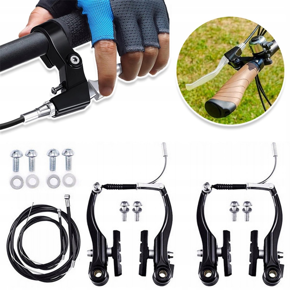 Aluminium V-Remset Voor Fietsen - HR VR Complete Set Met Remblokken Stil En Krachtig Remmen Universele Pasvorm - Voor Mountainbikes En Racefietsen