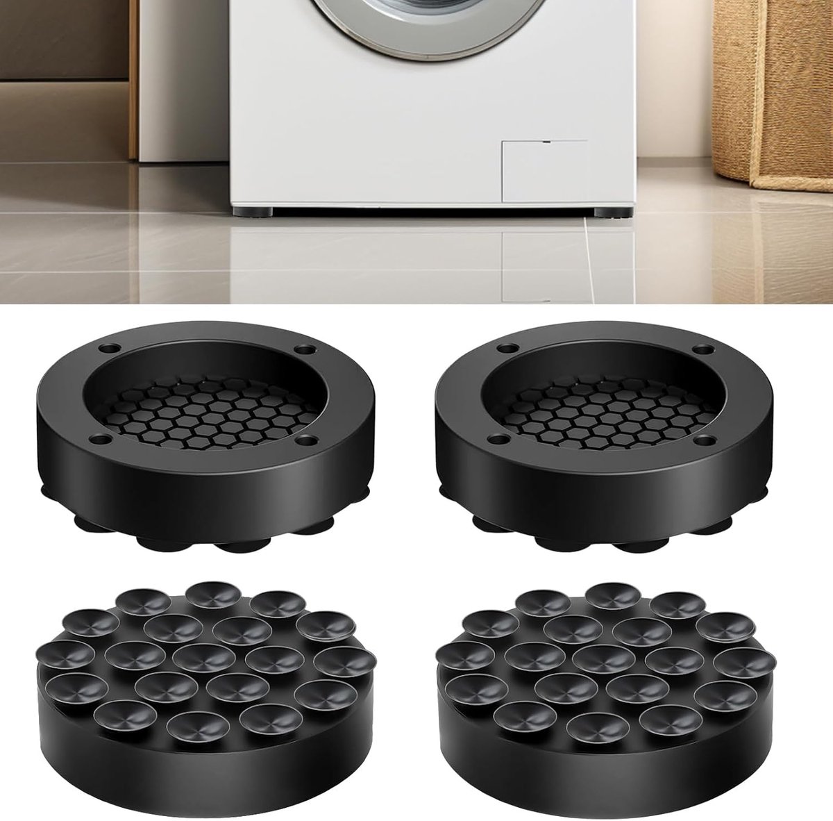 SnelShoppen - SchwingungsDamper voor Wasmachine, 4 Stuks, Universele Anti-Vibratie Demper, Rubberen Antivibratie Mat, Wasmachine Demper, Slipvaste Mat