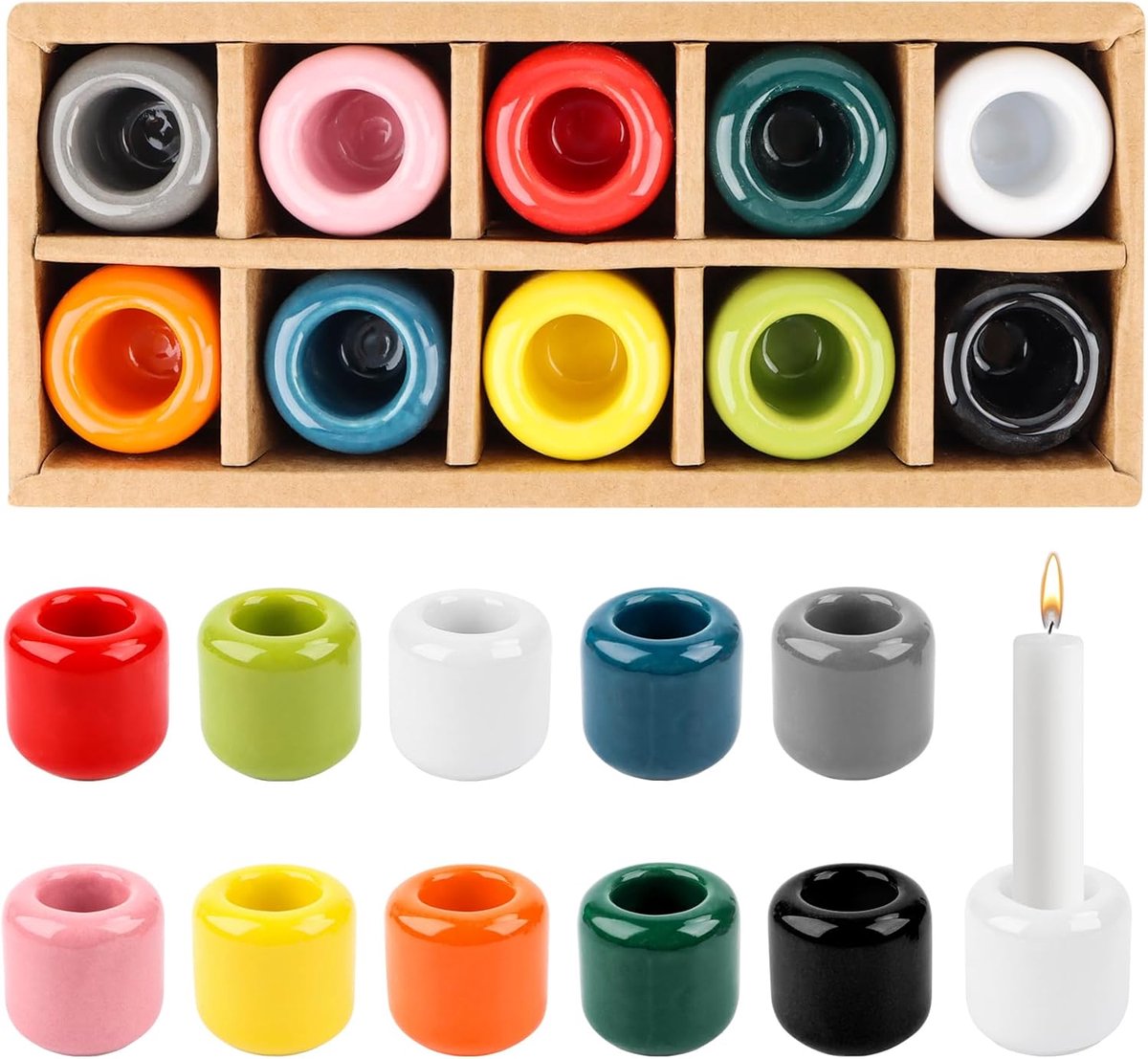 SnelShoppen - Mini Kaarsenhouder Set van 10 Stuks, Keramische Kaarsenstandaard met 1.8 cm Boorgat, Ideaal voor Binnen Decoratie, Altar Ceremonies, Fee