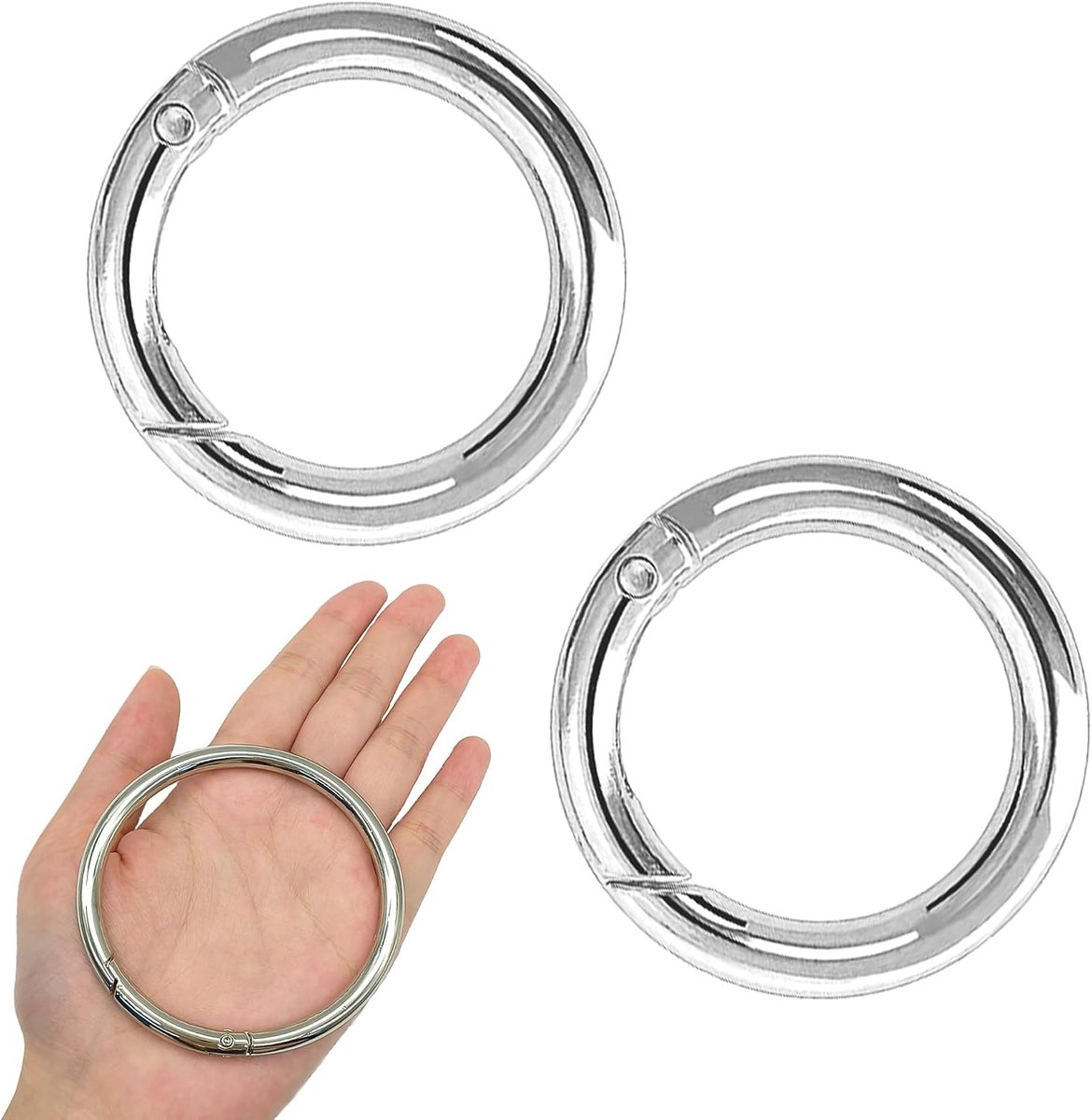 2 x Round Carabiner, Round 75 mm, Outer Diameter 63 mm, Large, Round with Carabiner Clasp, Clasp, Keychain, Carabiner - ShopVlot