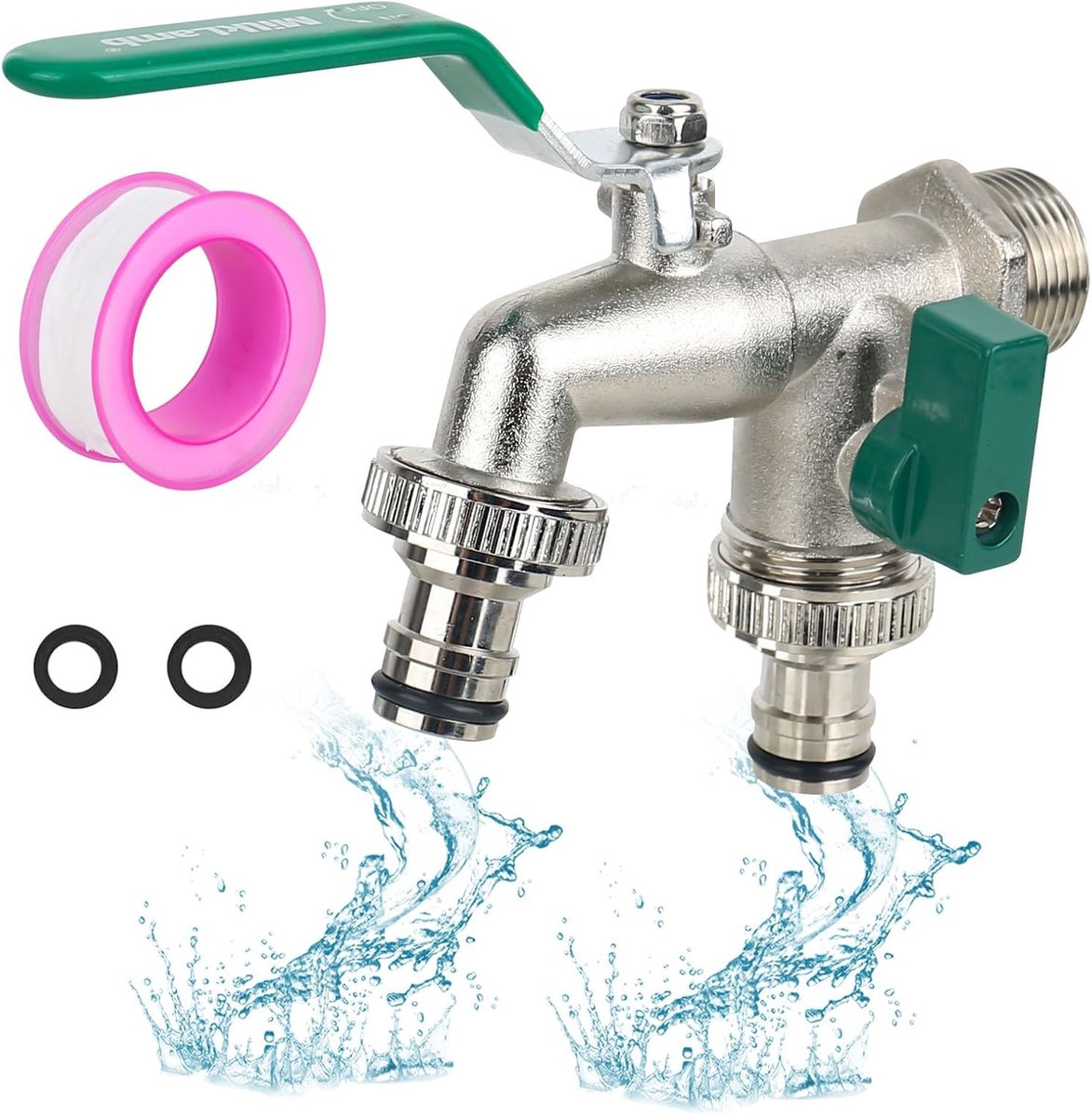SnelShoppen - Premium 3/4 Inch Tuin Kraan Dubbele Water Tap Messing Kogelventiel Buiten Vorstbestendige Afvoer Ventiel met 2 Gratis Slang Aansluitinge