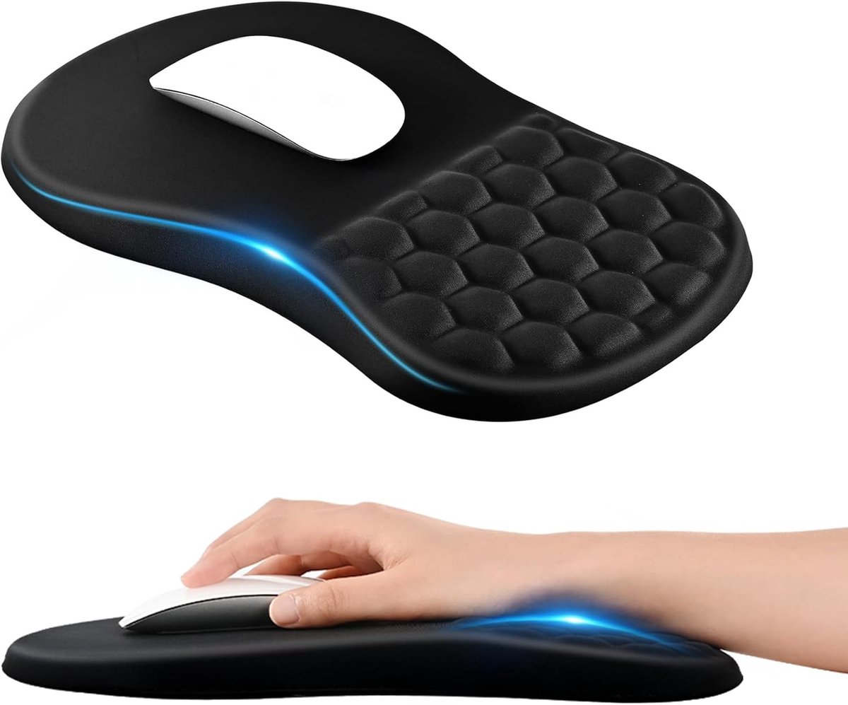 SnelShoppen - Ergonomische Muismat met Polssteun en Massagefunctie, Zwart | Gaming Muismat, Bureau Onderlegger, Antislip, Wasbaar, 31x21x2.8cm