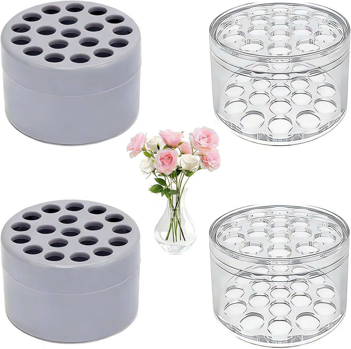 SnelShoppen - 4 Stuks Transparante Bloemboeket Twister met Siliconen Steelhouders voor Vazen - Herbruikbare DIY Bloemenaccessoire voor Bloemensteun