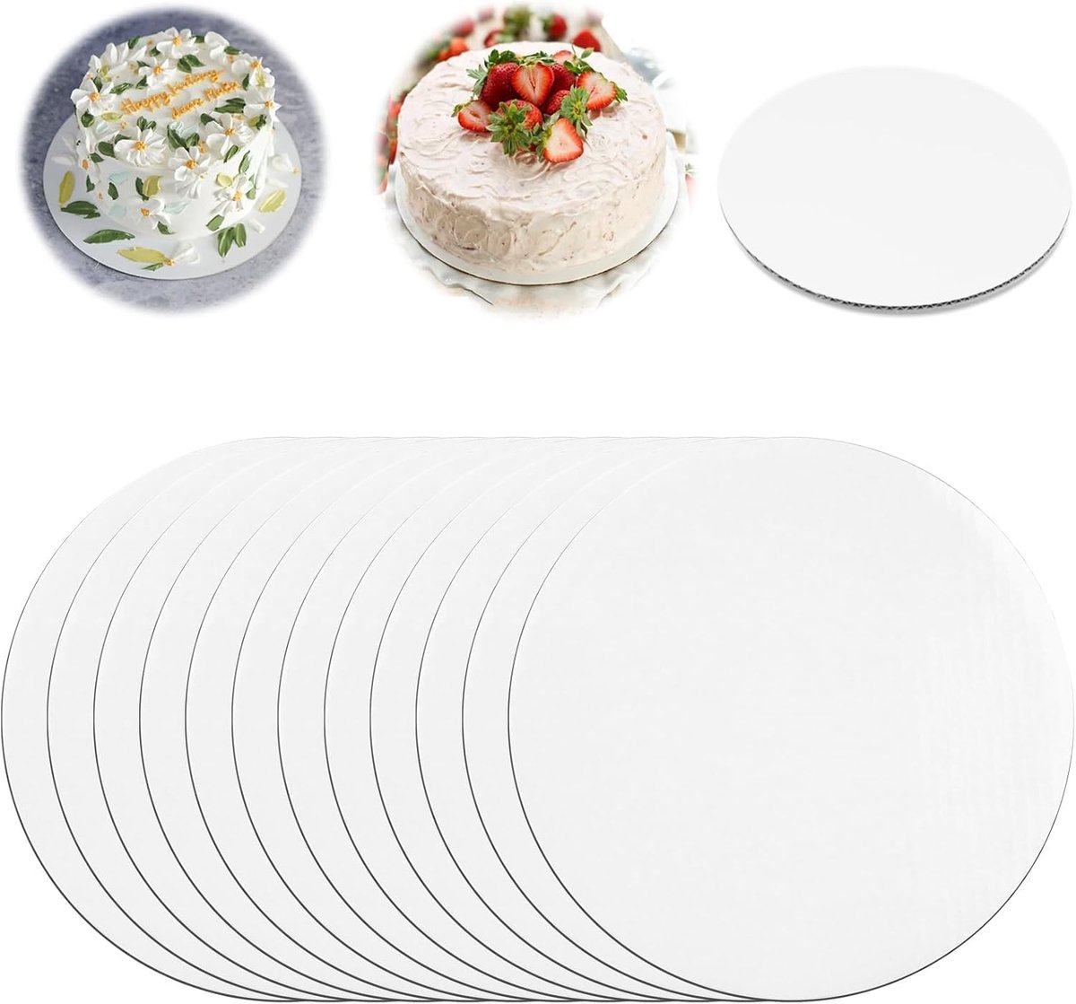 Cake Mat, Pack of 12, 25 cm x 3 mm, Round, White, Cake Plate, Cardboard, Cake Crust Crust Tin, Round Reusable Cake - ShopVlot