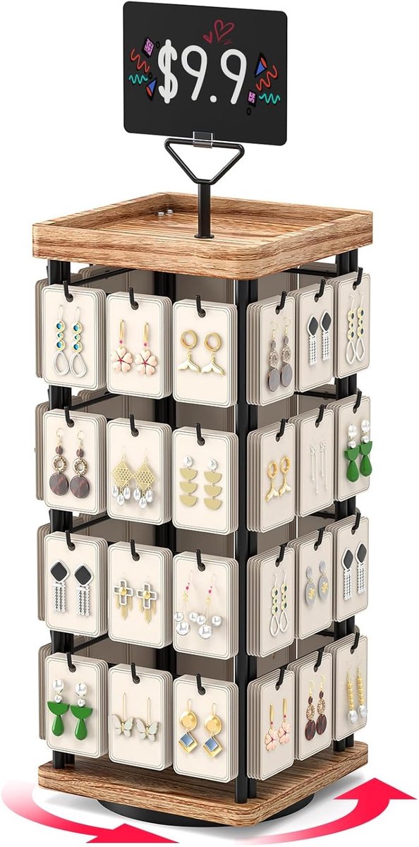 SnelShoppen - Rotating Sieraad Display Stand voor Oorbellen, Hangers en Armbanden - Natuurlijke Houten Toren met 360 Graden Rotatie - Perfect voor Win