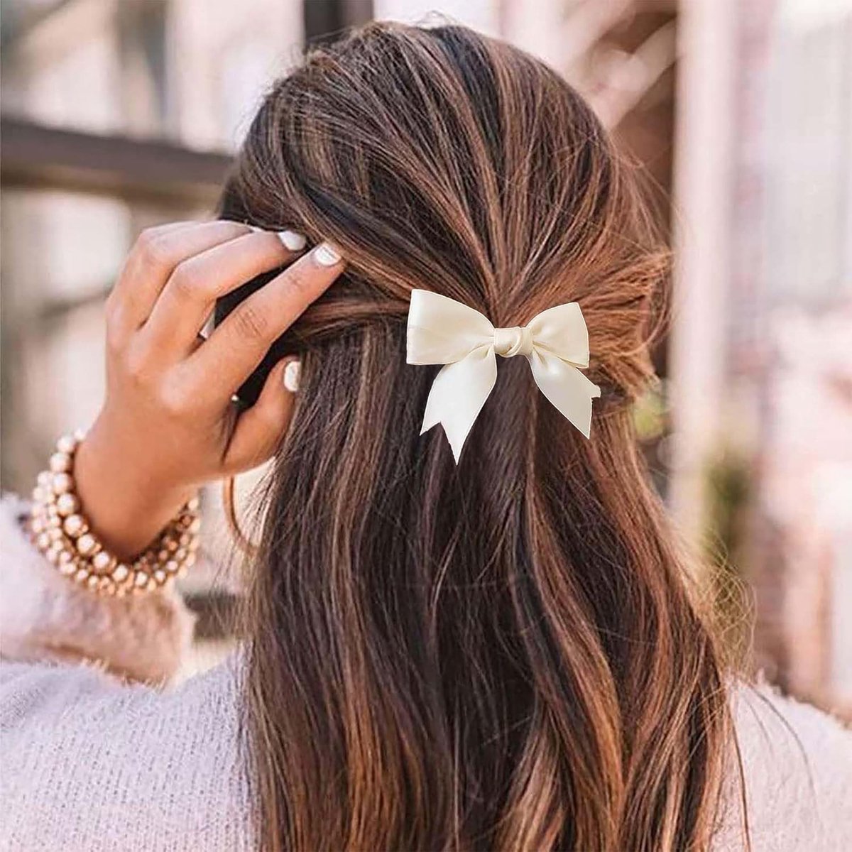 SnelShoppen - Vintage Haarspelden voor Vrouwen - Zijde Boog Haarspeld - Kleine Witte Satijnen Haaraccessoires - Franse Boog Clip voor Feest en Dagelij