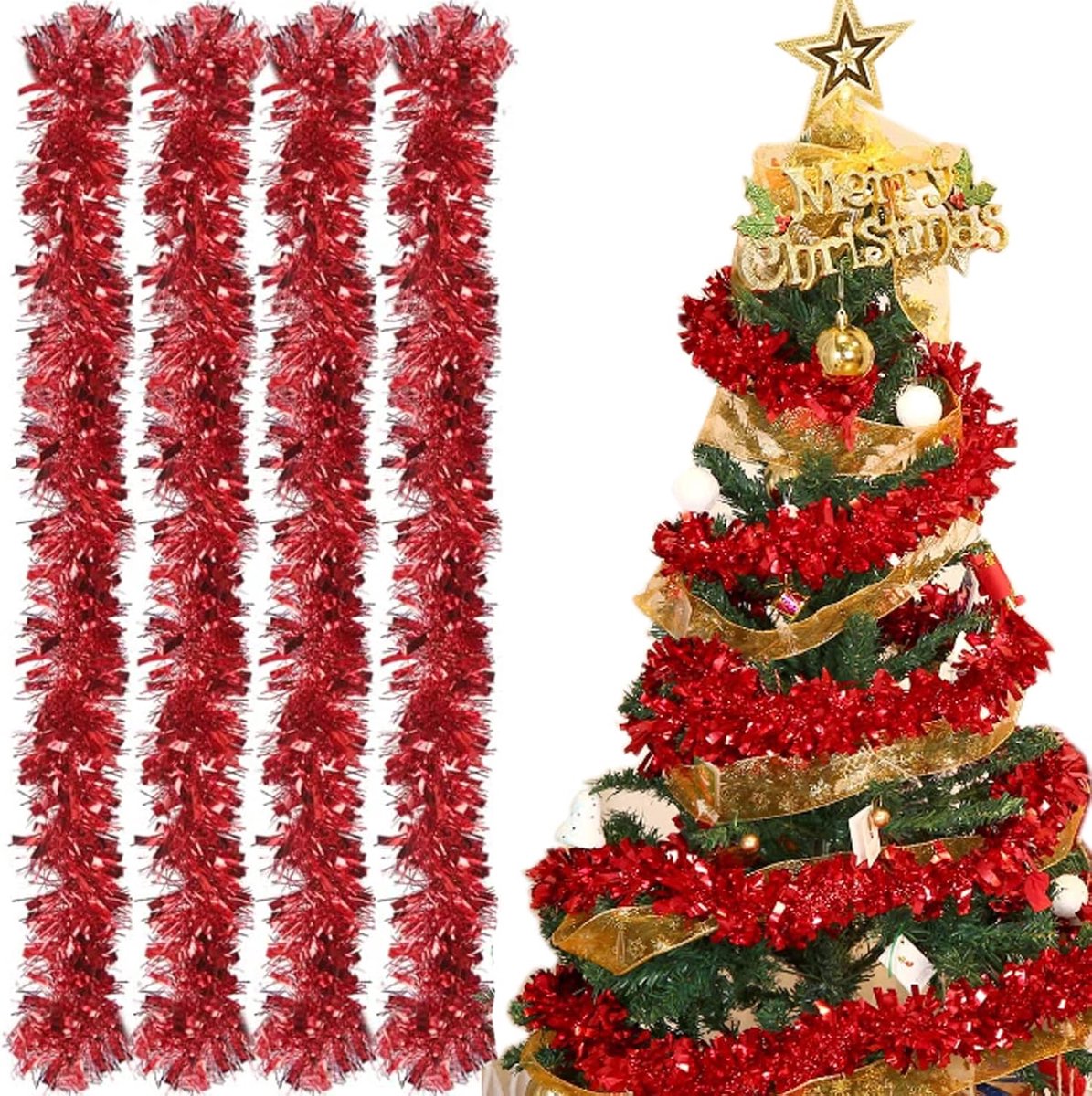 Kalamakala Christmas Garlands, 4 Pieces Christmas Tree, Lametta Garland, 2m Shiny Christmas Tree Ornaments, Christmas - ShopVlot