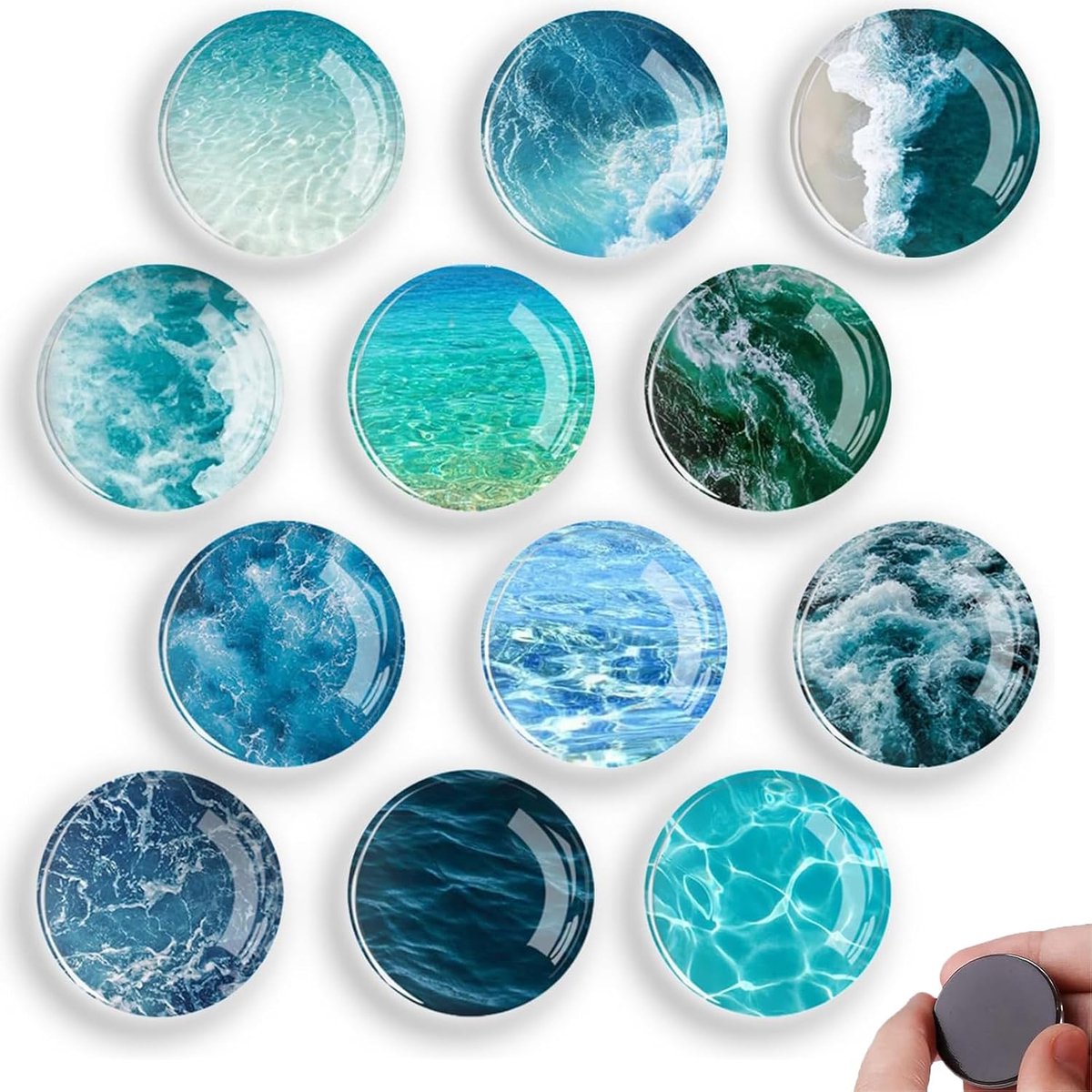 Koelkastmagneten 12 Stuks - Kristalglas - Oceaanpatroon - Decoratief en herbruikbaar - ShopVlot