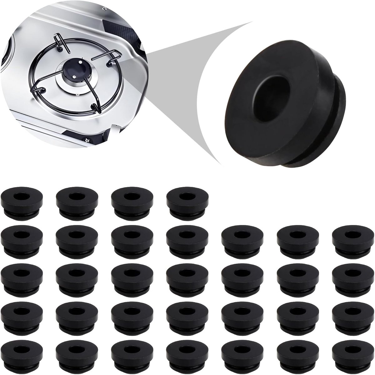 SnelShoppen - 32 Stuks Zwarte Rubber Stopper Caps - Hittebestendige Rubber Plugs voor Dometic, Smev en Thetford Keuken - 13mm Buitenmaat - Ideaal voor