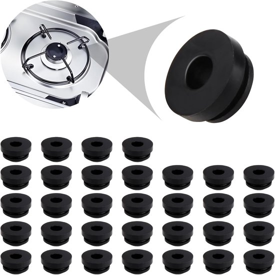 SnelShoppen - 32 Stuks Zwarte Rubber Stopper Caps - Hittebestendige Rubber Plugs voor Dometic, Smev en Thetford Keuken - 13mm Buitenmaat - Ideaal voor