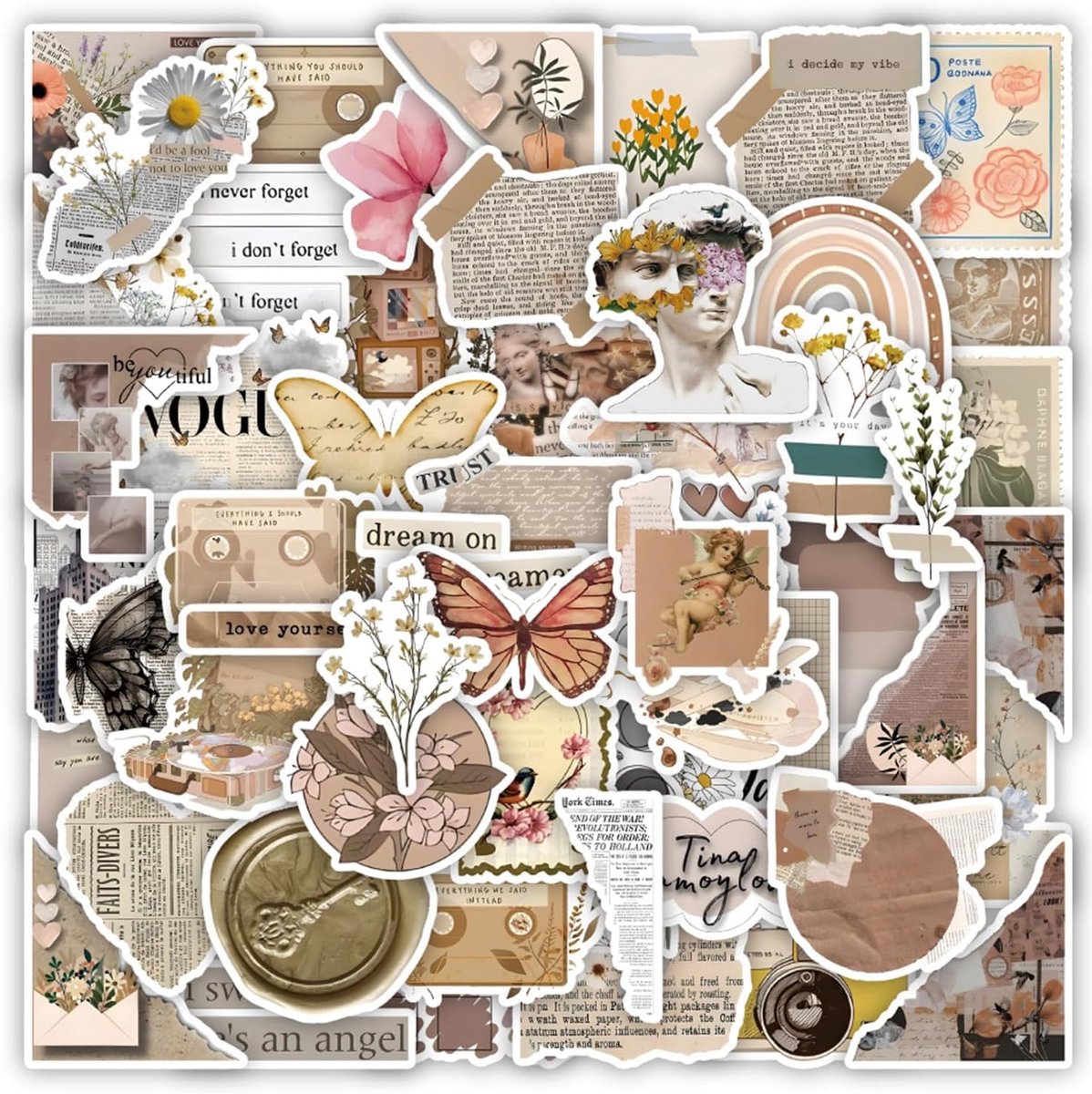 SnelShoppen - 60 Pack Vintage Boekstijl Stickers Waterdicht voor Kindle Laptop Perfect voor Boekenliefhebbers en Tieners - Aesthetic Decoratie