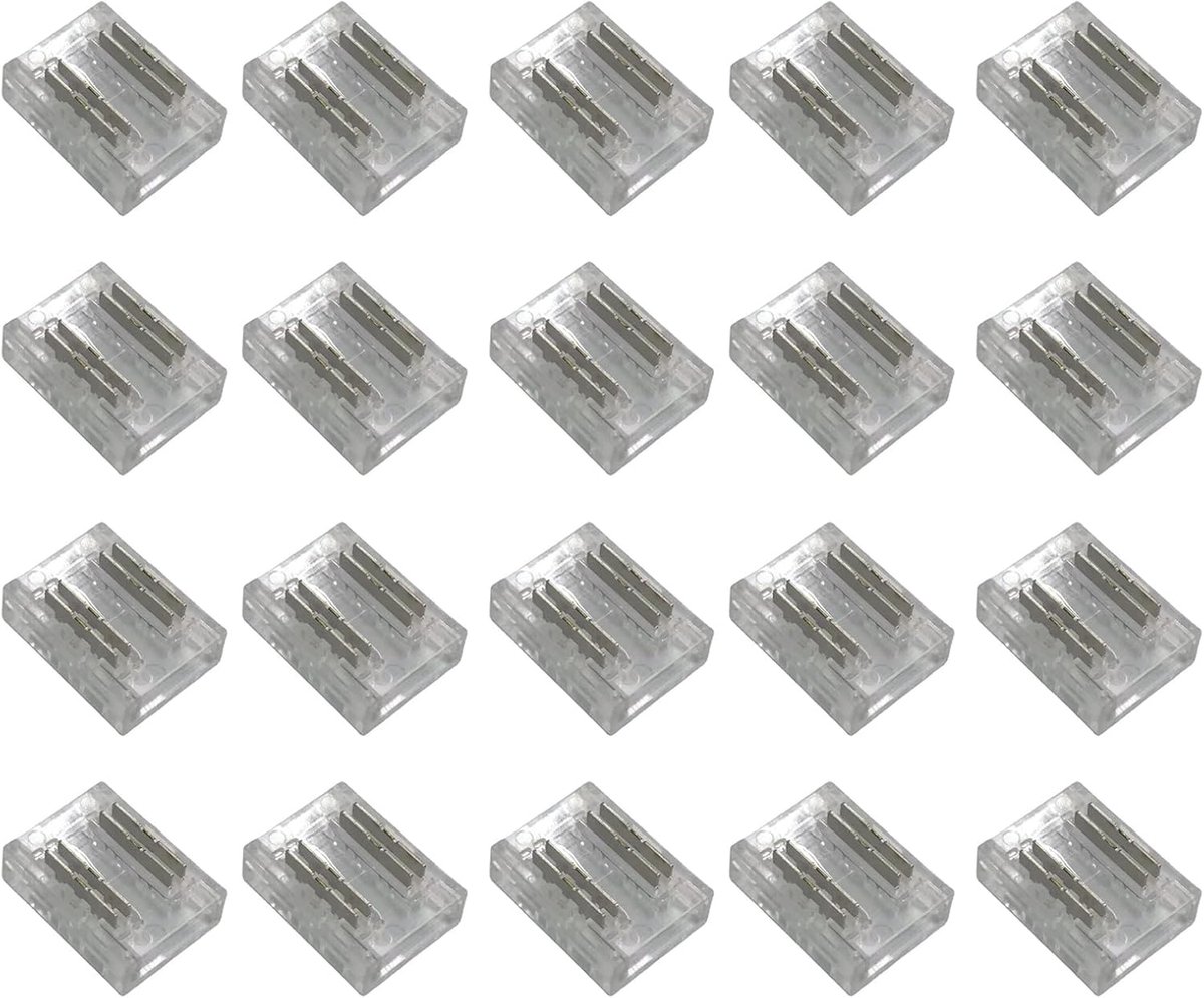 20pcs 2 Pole 8mm COB LED Strip Connectors, LED Strip Angle Connector, 2 PIN L/T LED Connector Transparent Solder Free - ShopVlot