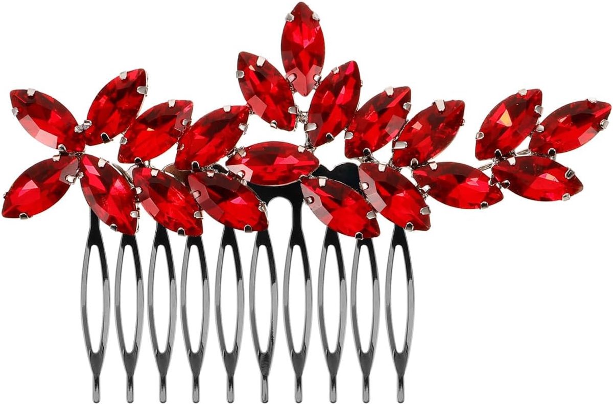 SnelShoppen - Bruid Haaraccessoire Crystal Haar Kam, Rode Kristallen Haarpin voor Bruidskapsels, Elegante Haaraccessoires voor de Trouwerij