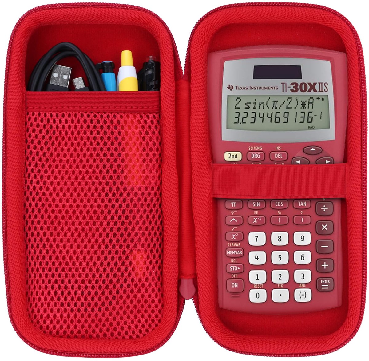 SnelShoppen - Hard Carrying Case voor Wetenschappelijke Rekenmachine, Geschikt voor TI-30XIIS, TI-30XS, TI-30Xa, TI-36X Pro, Rood, Stevige Bescherming